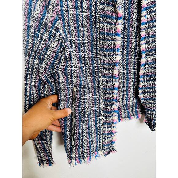 IRO Multicolored Printed Tweed Long Sleeve Frayed Hem Frannie Jacket size 36 - Picture 9 of 14